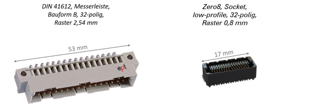 Auf dem Bild sind zwei verschiedene Steckverbinder mit ihren Abmessungen zu sehen.